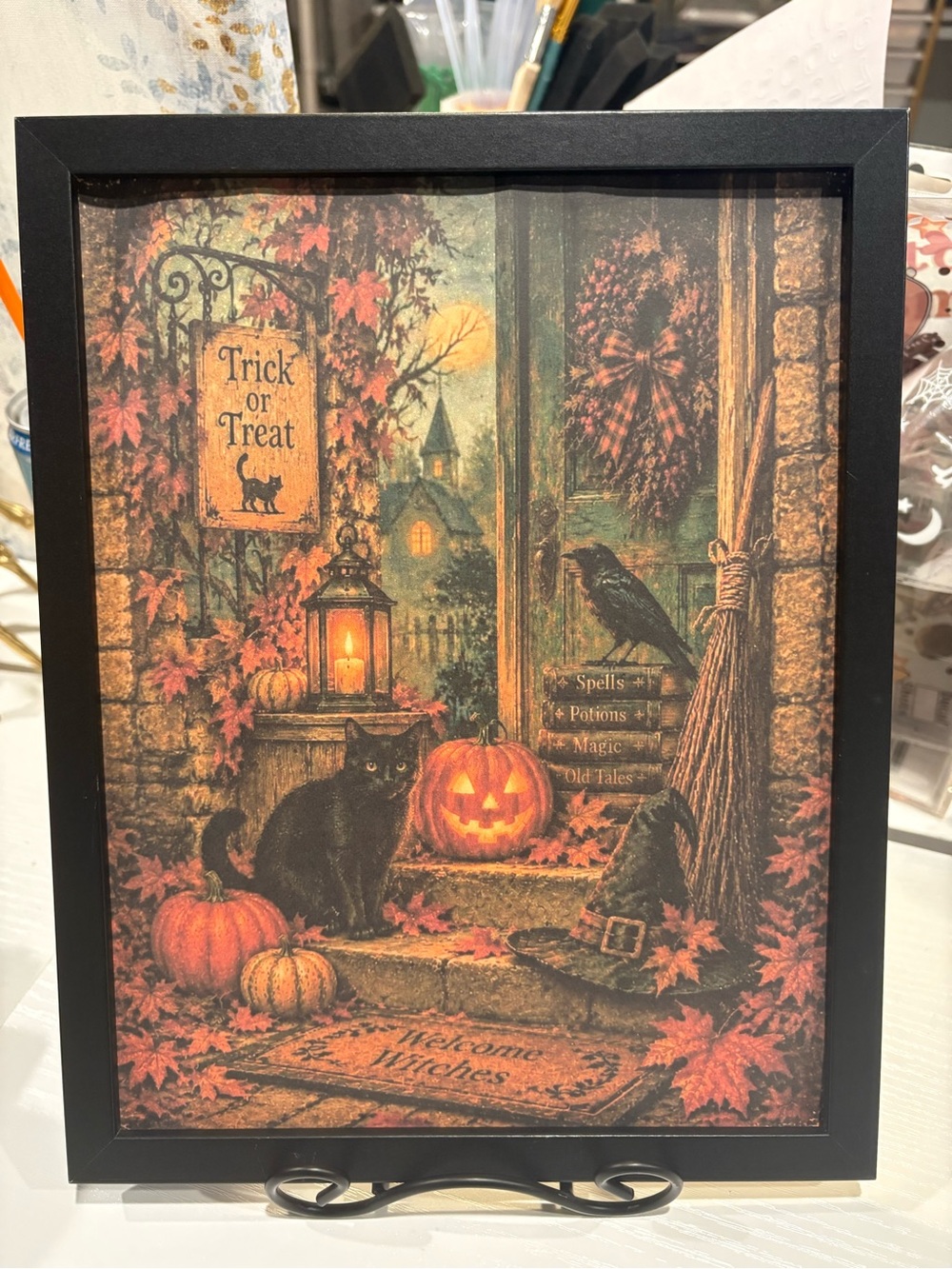 Halloween Welcome Framed Witch 8x10 Art Print - Black Frame